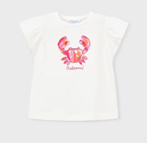 Mayoral S/S Crab Print T-Shirt Style 3007 - Off White/Geranium